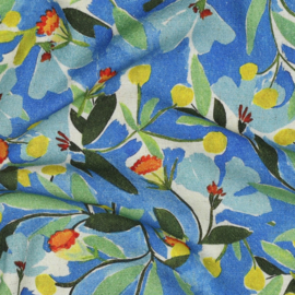 Verhees Textiles -Linnen Viscose Crepe - Flowers  - Blue