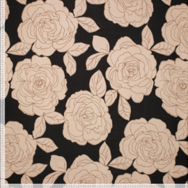 Viscose Satijn - Flower   - Beige Black