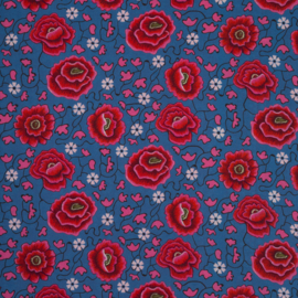 woven viscose | floral border | blue -bright pink | by Jolijou | Swafing