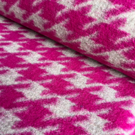 Gekookte Wol - Pied de Coq - Fuchsia  Grey