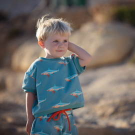 See You at Six - French Terry - Sharks  - Stoffig Turquoise