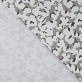 Qjutie - French Terry Print   - Cotton Flowers  - Light Grey