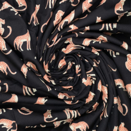 Katoen Poplin Print - Mies & Moos  - Leopard - Black