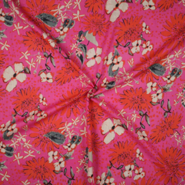 Linnen Viscose Washed - Flowers - Magenta