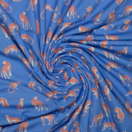 Katoen Poplin Print - Mies & Moos  - Leopard - Blue