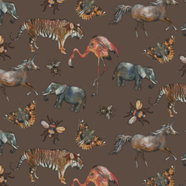 Katoen Poplin Digital |  Zoology - Brown