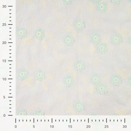 Katoen Broderie  -  Flowers 3D - Mint