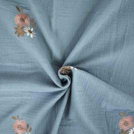 Katia Fabrics - Mousseline Embroidery  - Flowers - Blue