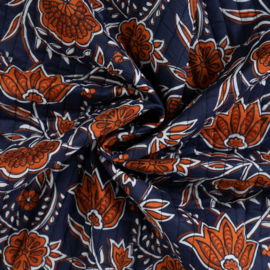 Stepped - Quilted - Batik Flowers  - Double Sided -  Dark Blue .Terra