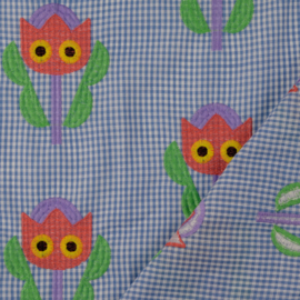 Broderie -  Katoen  -  Checks - Tulip Faces - Blue