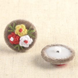 Set 2 knopen 25mm - velvet Flower embroidery - Beige 570