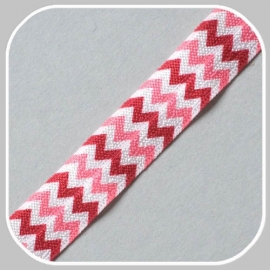 41246 elastisch biaisband zigzag roze-rood 15mm