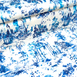 Deadstock - Katoen Stretch - Garden View - Bleu