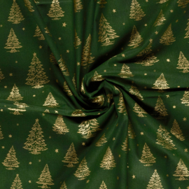 Katoen Print Kerst -  Christmas   Tree - Green  Gold