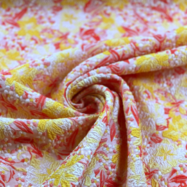 Deadstock Stoffen- Jacquard - Flowers - Pink Yellow