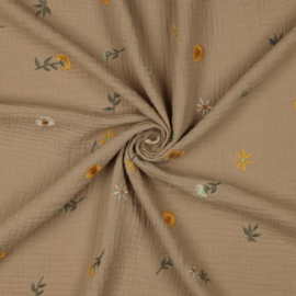 Verhees Textiles - Double Gauze - Embroidery - Sunflowers - Beige
