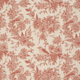 Double Gauze - Flowers and Birds - Red