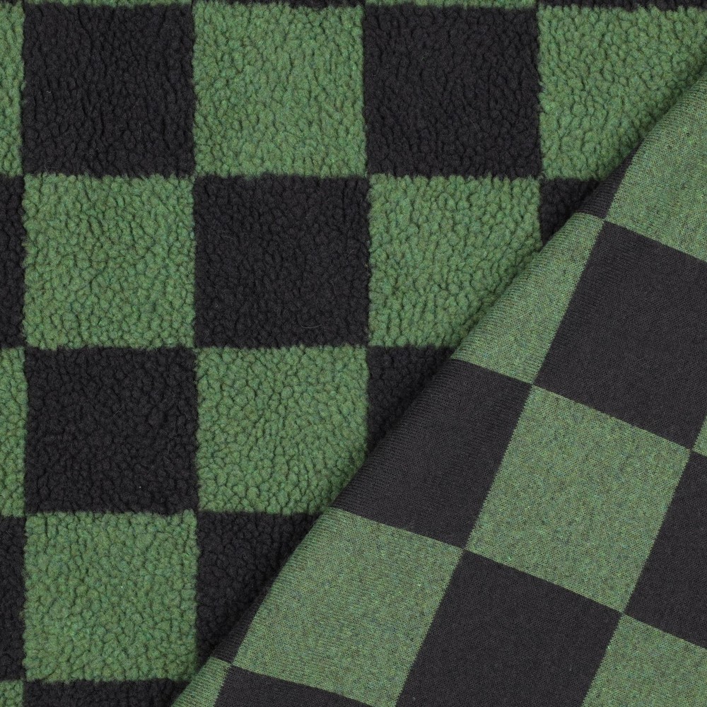 Verhees Textiles - Teddy - Checks   - Green Dark Grey