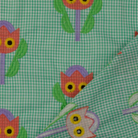 Broderie -  Katoen  -  Checks - Tulip Faces - Green