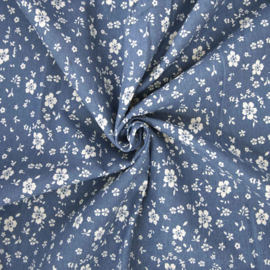 Katia Fabrics - Flannel Katoen - Small Flowers - Denim Blue