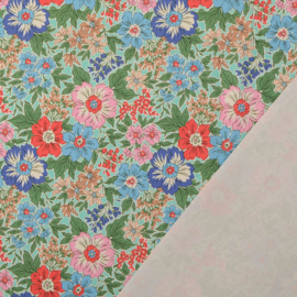 Katoen Twill - Flowers - Acqua