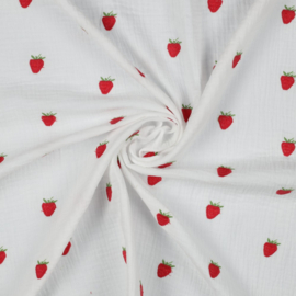 Verhees Textiles - Double Gauze Embroidery - Strawberry