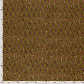 katoen Print - Voile - Batik - Small Flowers    - Dark Curry