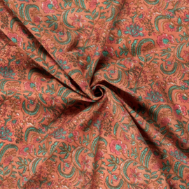 katoen Print - Voile - Batik  -  Flowers   - Peach