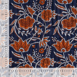 Stepped - Quilted - Batik Flowers  - Double Sided -  Dark Blue .Terra
