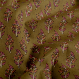 katoen Print - Voile - Batik - Small Flowers    - Dark Curry