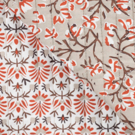 Stepped - Quilted -  Flowers   - Double Sided -  Beige & Orange