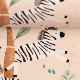 Swafing Tricot Print -  Savana Friends - Zebra - Beige