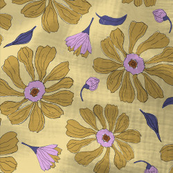 Double Gauze - Big  Flowers   - Purple Yellow