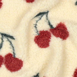 Verhees Textiles - Teddy - Cherries   - Ecru