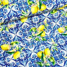 Deadstock - Linnen Viscose - Lemons  - Bleu