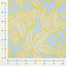 French Terry - Print - Leaves - Baby Blue