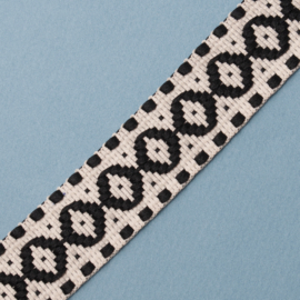 Jacquard Tassenband 2,5 cm breed - Navy Ecru