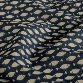katoen Print - Voile - Batik - Fishes   - Indigo