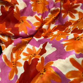 Bittoun - A la Ville - Voile Katoen - Flowers - Orange Fuchsia