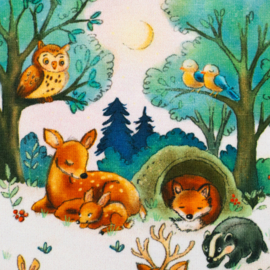 Swafing Tricot Jersey  - Retro Print - Forest Animals  - Off White