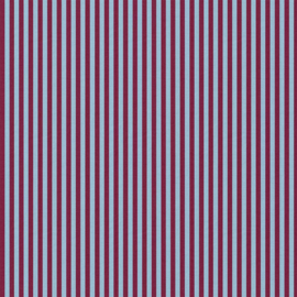 Katoen Poplin Print - Stripes   - Blue Bordeaux