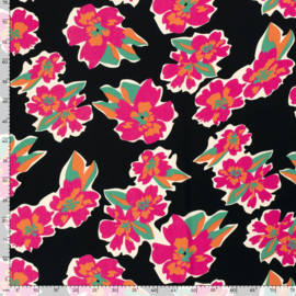 Viscose  - Flower   - Black Pink