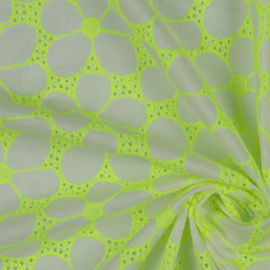 Verhees Textiles - Cotton Embroidery Neon Flowers - Green