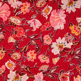 Katoen Print | Poplin - Oriental Flowers - Red