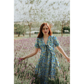 Verhees Textiles -Linnen Viscose Crepe - Flowers  - Blue