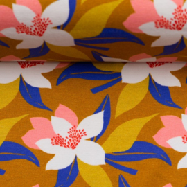 Swafing Tricot Print | Tropical Flowers - Ochre