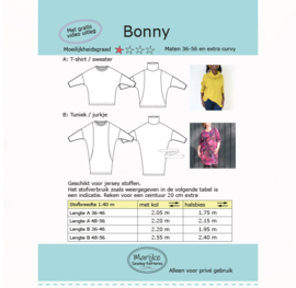 Marijke Sewing Patterns - Bonny - maat 36-56 en extra curvy