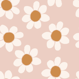 Tricot Rib - Big Flowers - Powder Pink