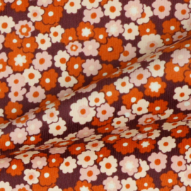 Verhees Textiles - Babycord - Small Flower - Aubergine