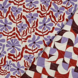 Verhees Textiles - Stepped - Quilted - Graphic Flowers   - Double Sided -  Lavender